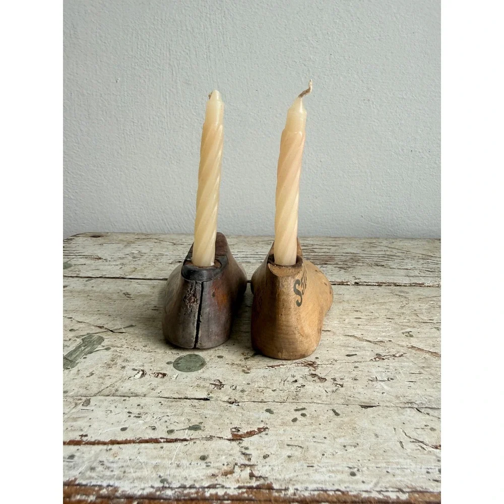 Vintage Wooden Shoe Last Candle Holders Child Size 4.5in Cobbler Forms